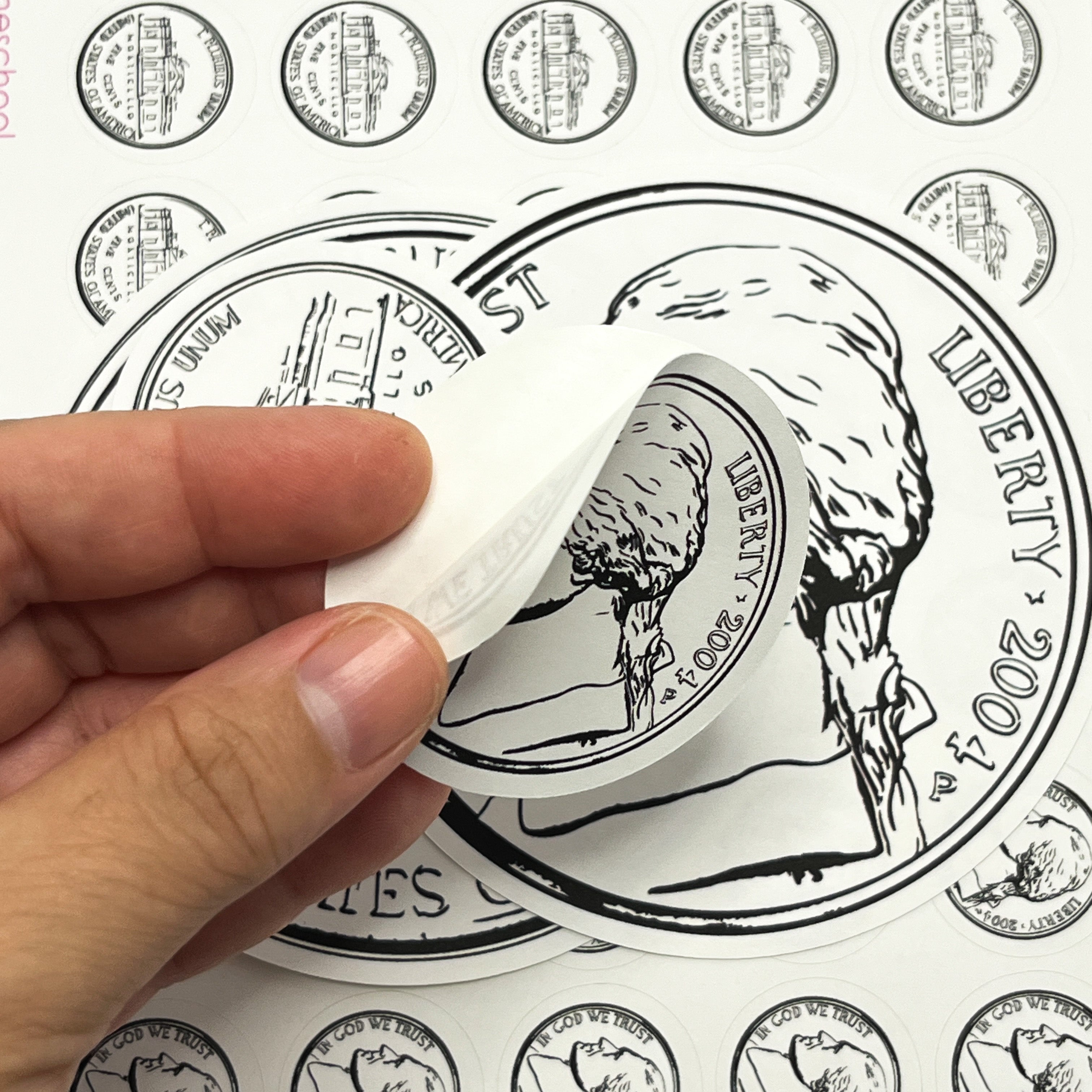 Black and White Five-cents Coin Stickers 5¢