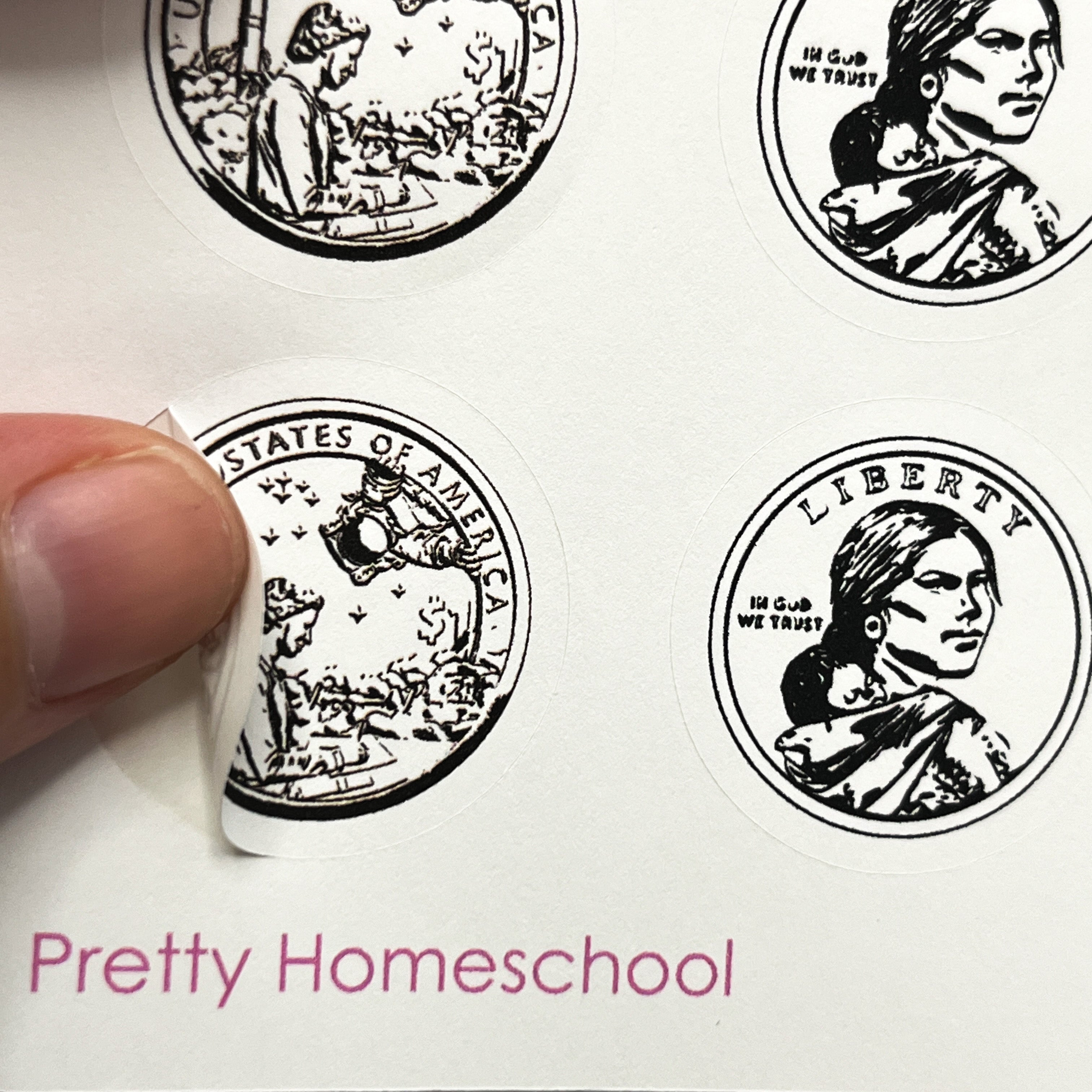 Black and White One-dollar Coin Stickers $1