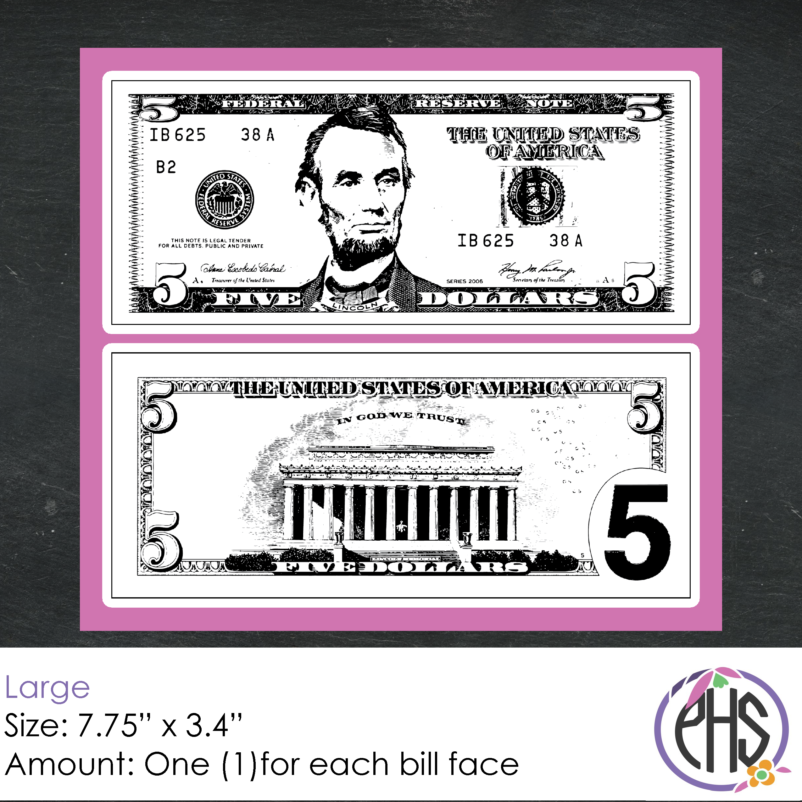 Black and White Math Five-dollar Bill Stickers $5