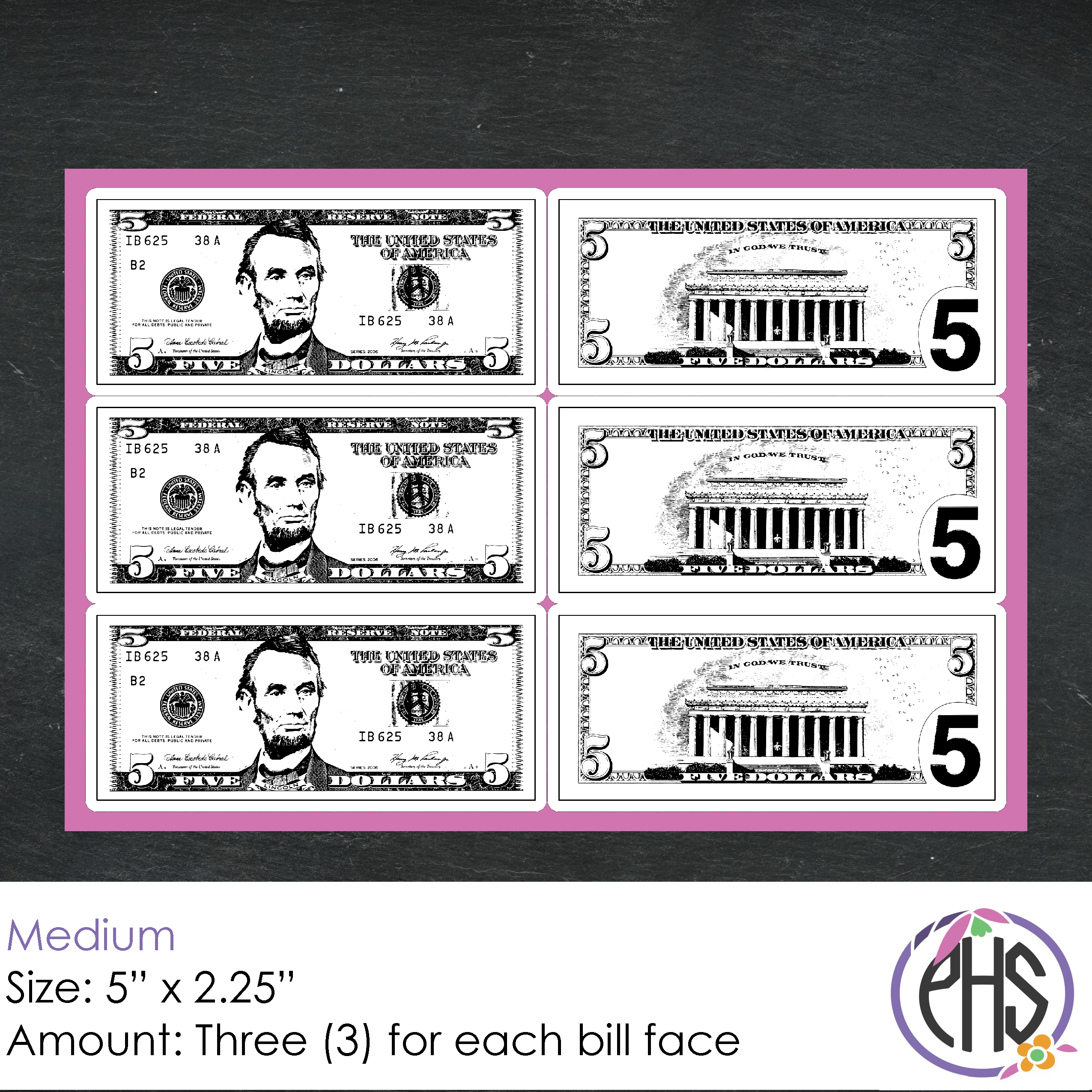 Black and White Math Five-dollar Bill Stickers $5