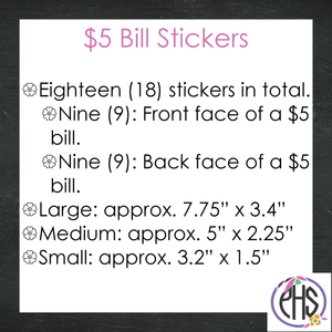 Black and White Math Five-dollar Bill Stickers $5