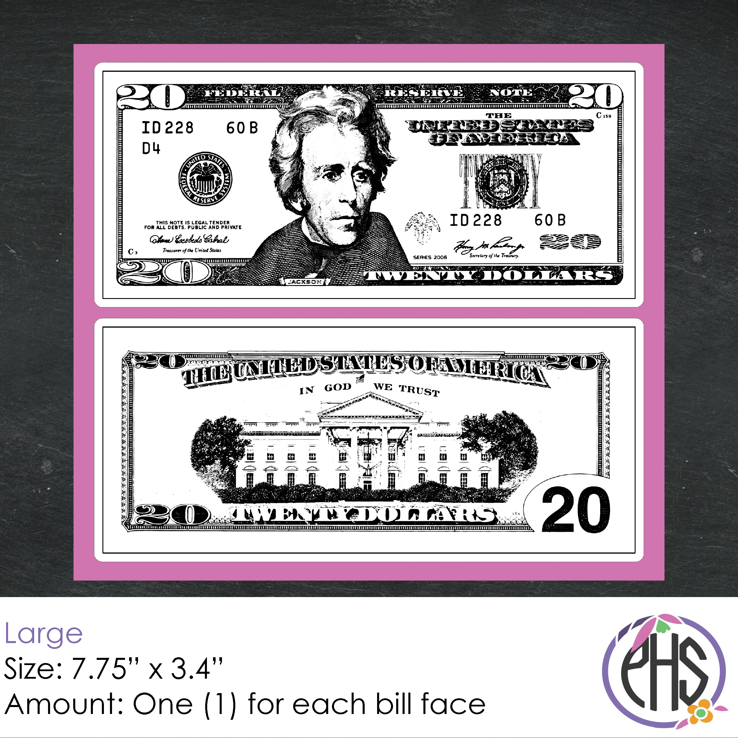 Black and White Math Twenty-dollar Bill Stickers $20