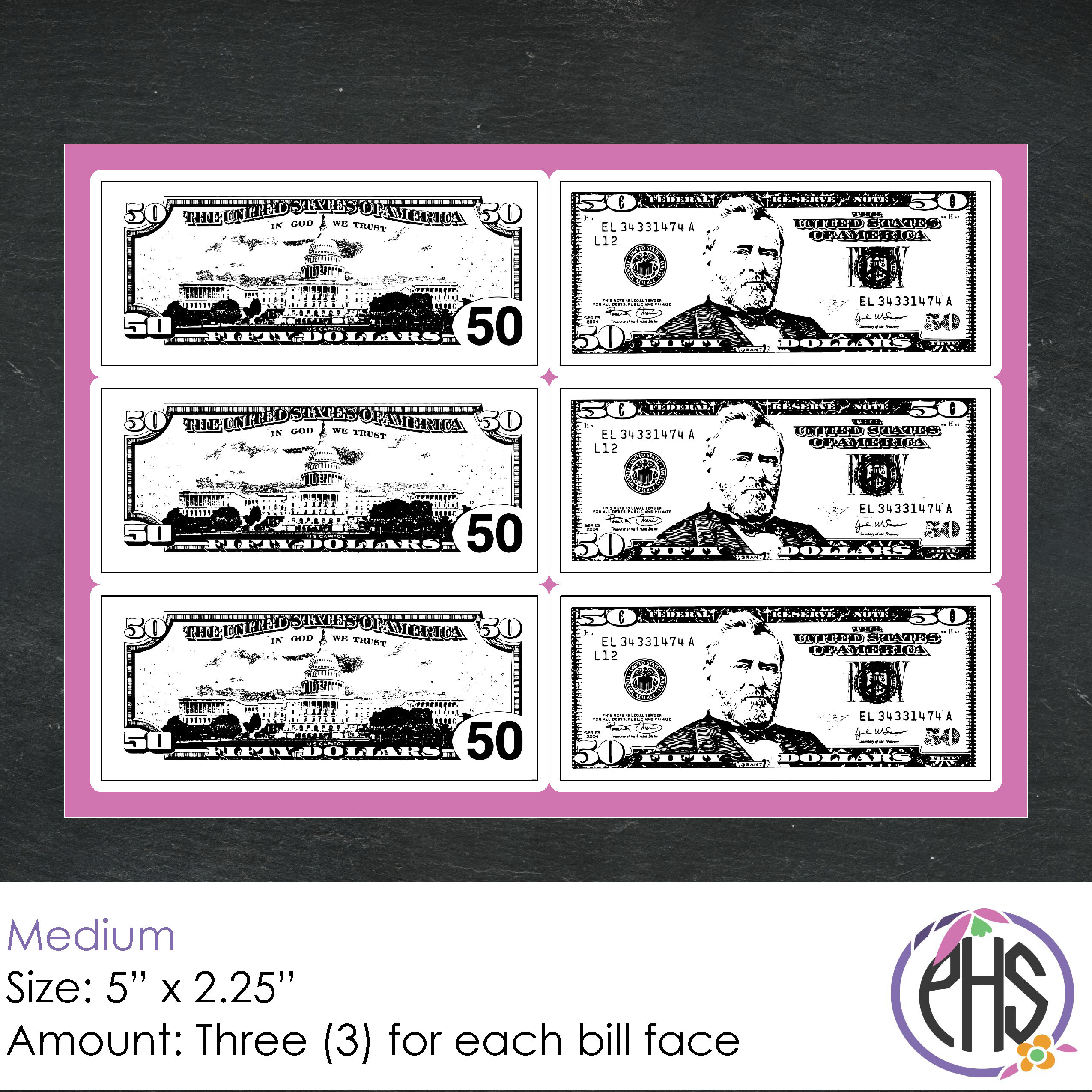 Black and White Math Fifty-dollar Bill Stickers $50