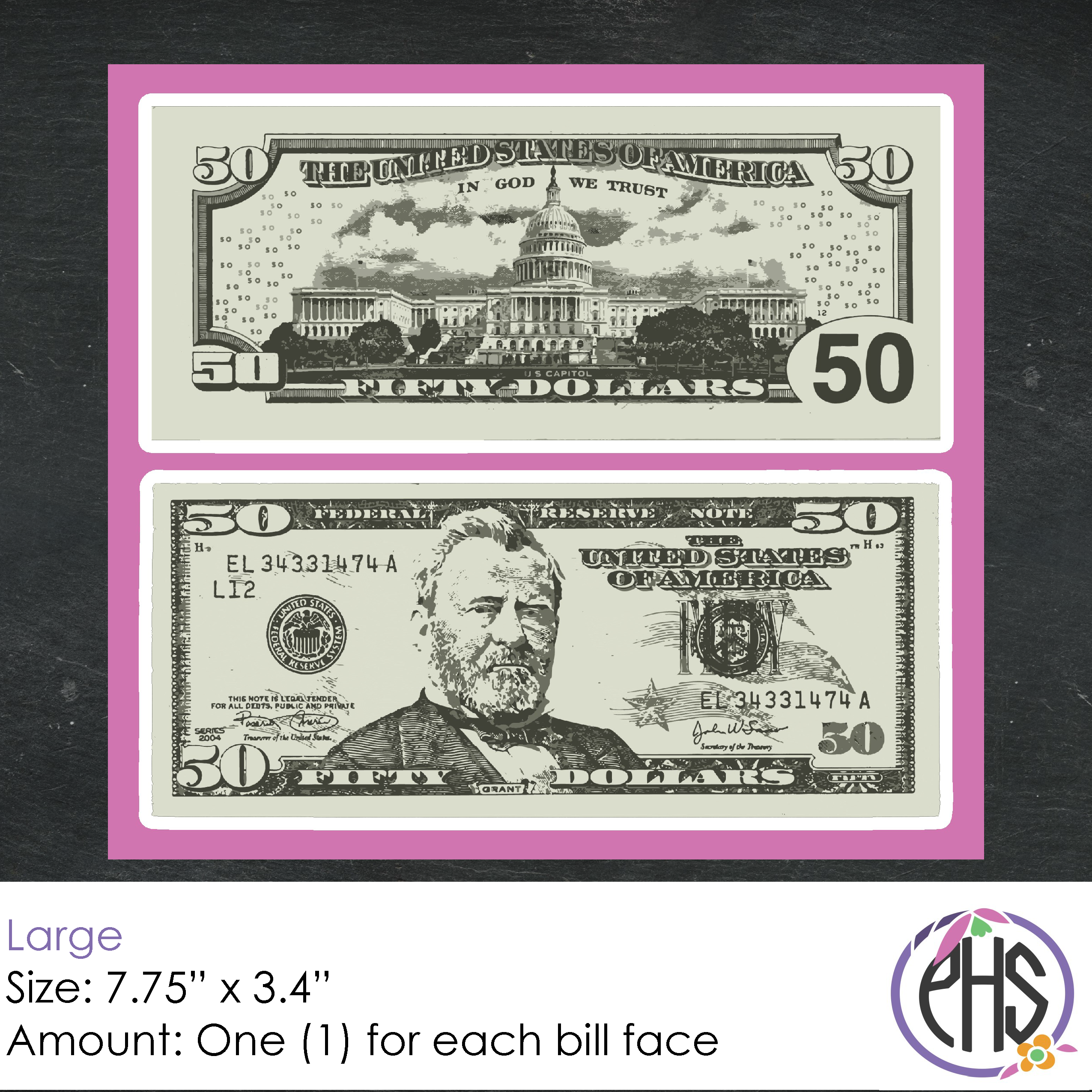 Math Fifty-dollar Bill Stickers $50