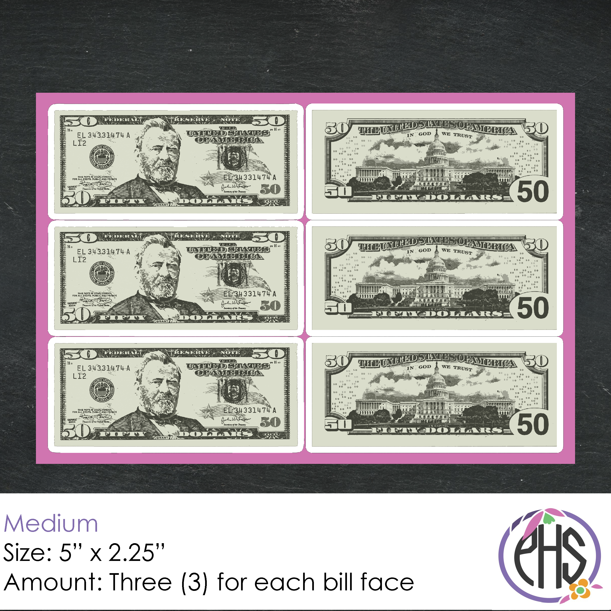 Math Fifty-dollar Bill Stickers $50