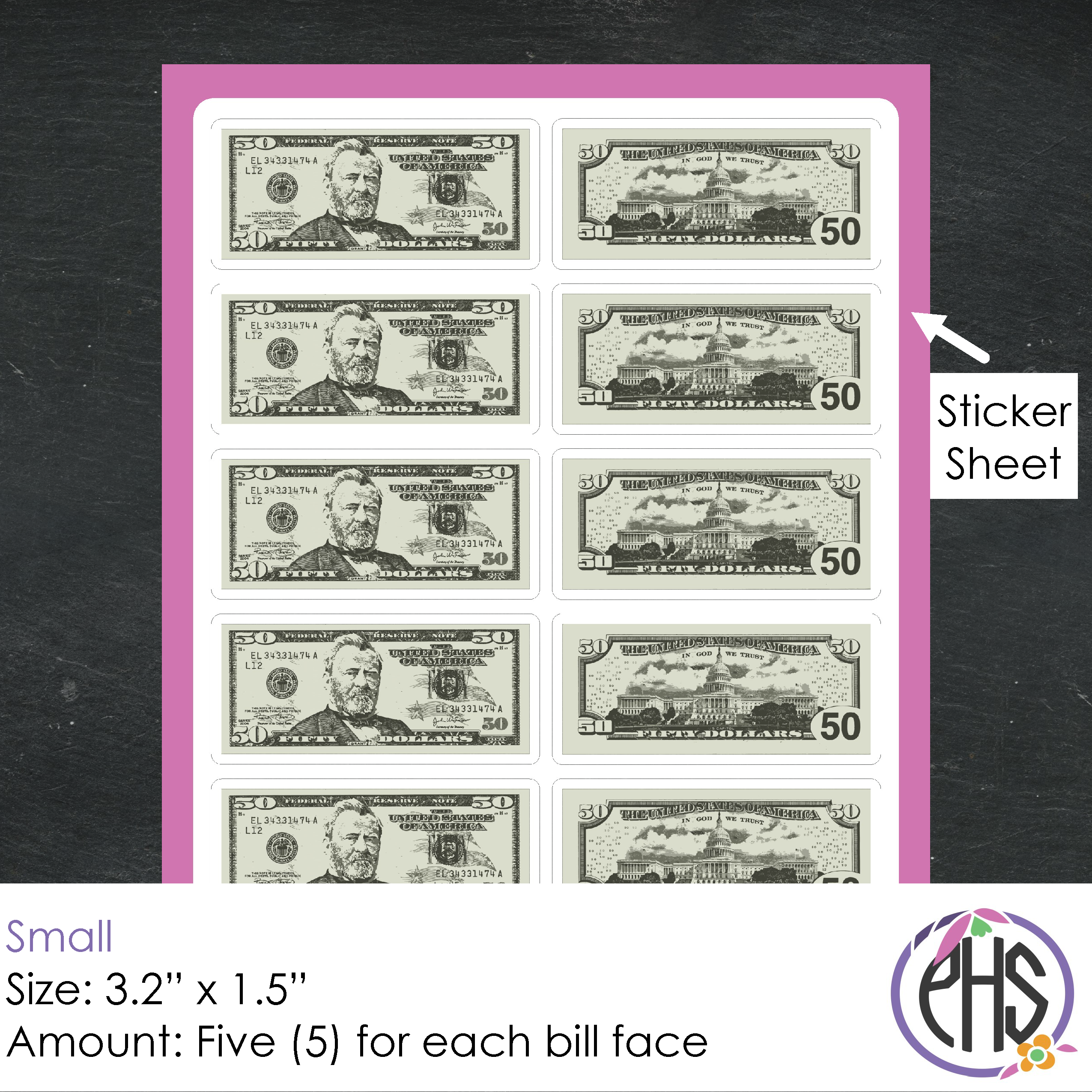 Math Fifty-dollar Bill Stickers $50