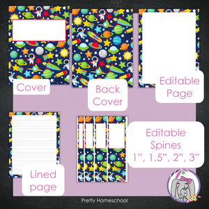 Printable and Editable Binder Covers and Spines - Astronaut