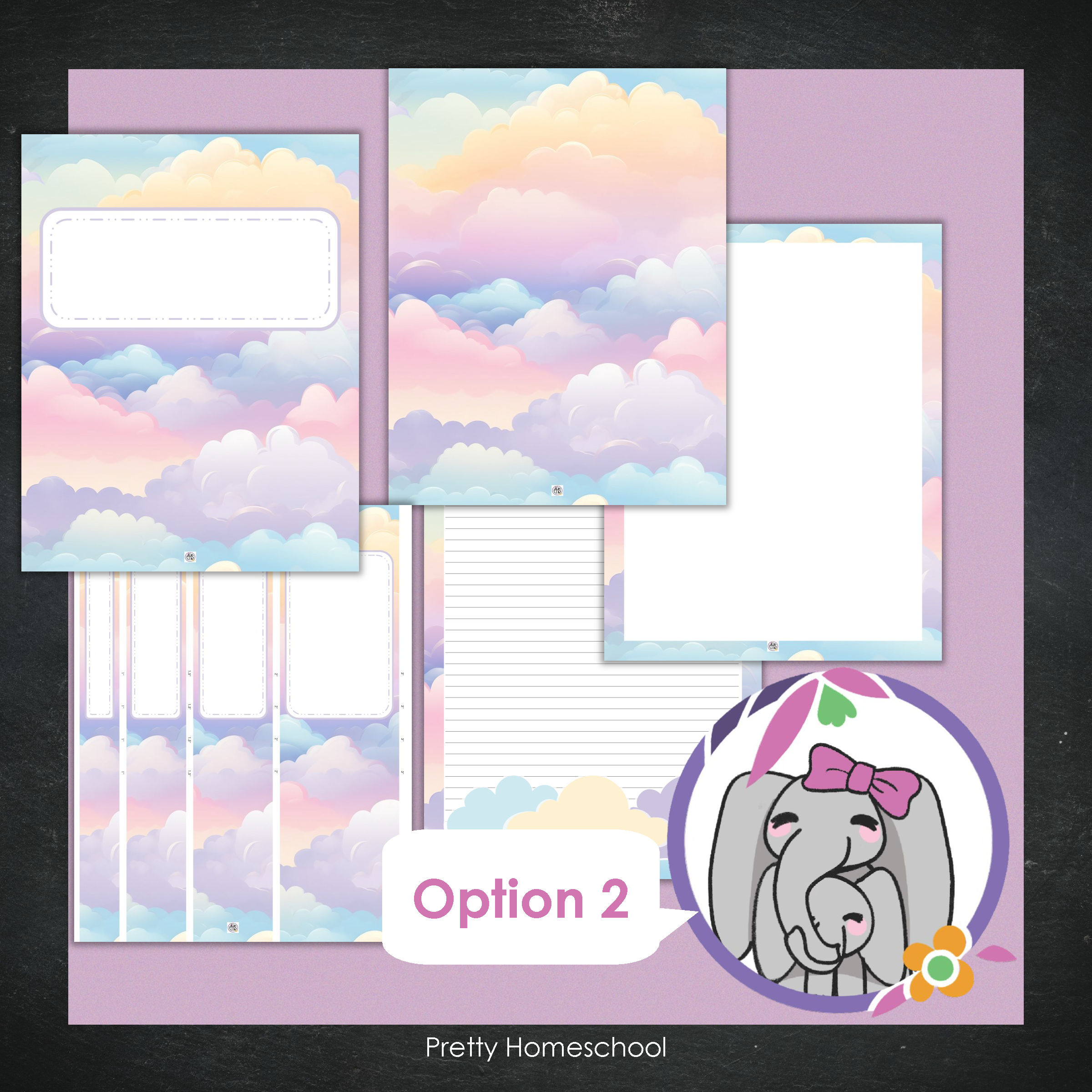 Printable and Editable Binder Covers and Spines - Clouds