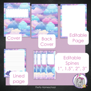 Printable and Editable Binder Covers and Spines - Clouds