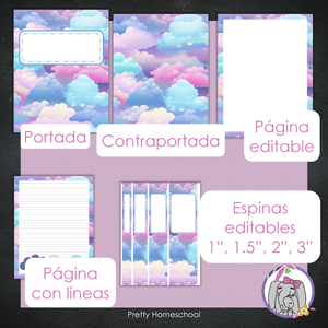 Portadas y espinas para carpetas - Editable / Imprimible - Nubes