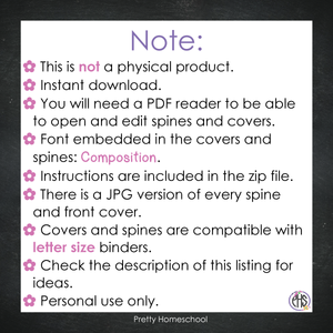 Printable and Editable Binder Covers and Spines - Composition