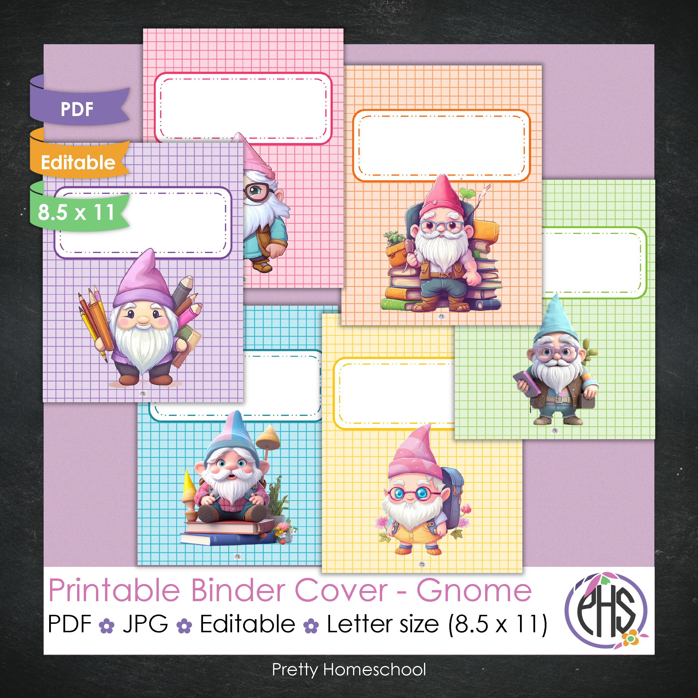 Printable and Editable Binder Covers and Spines - Gnome