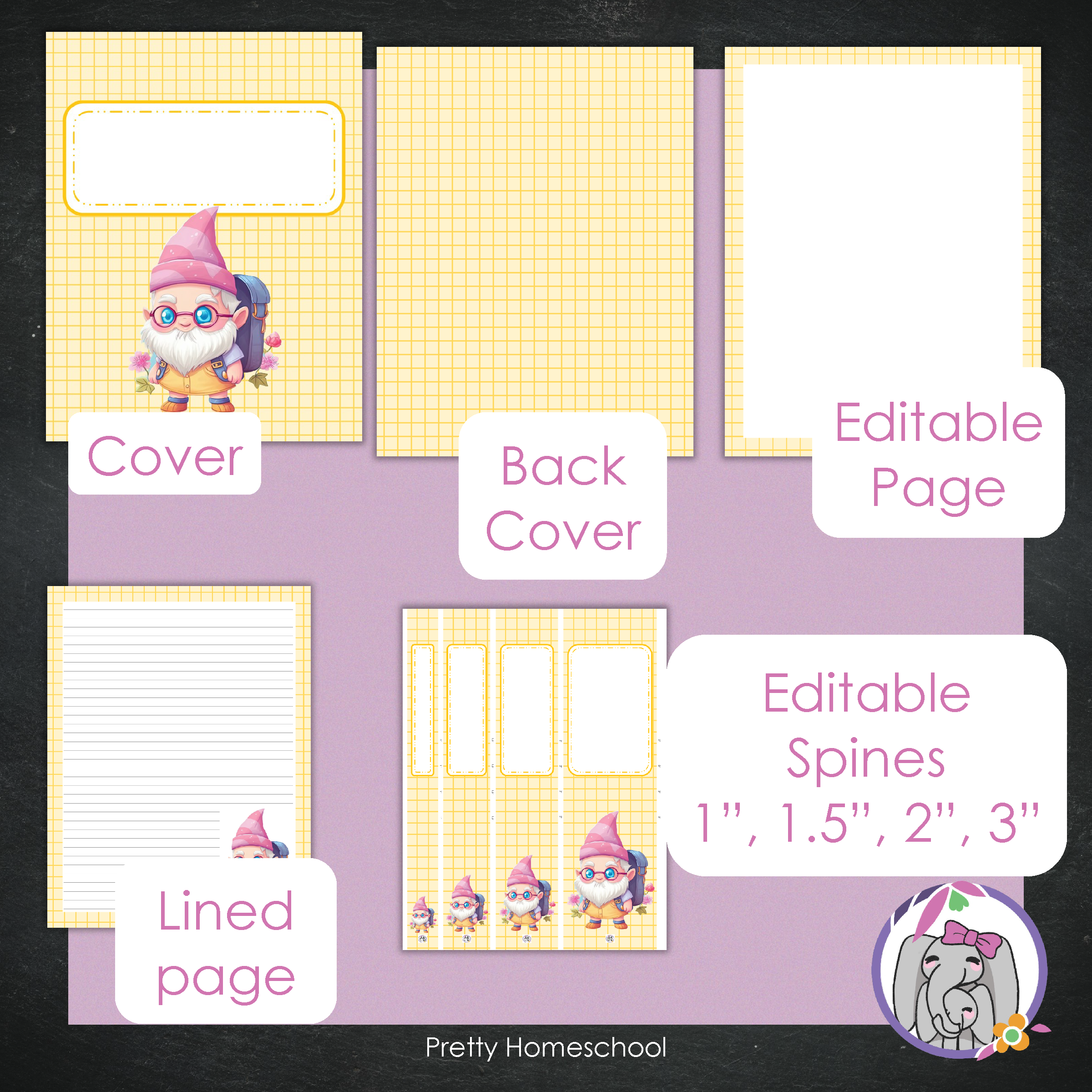 Printable and Editable Binder Covers and Spines - Gnome