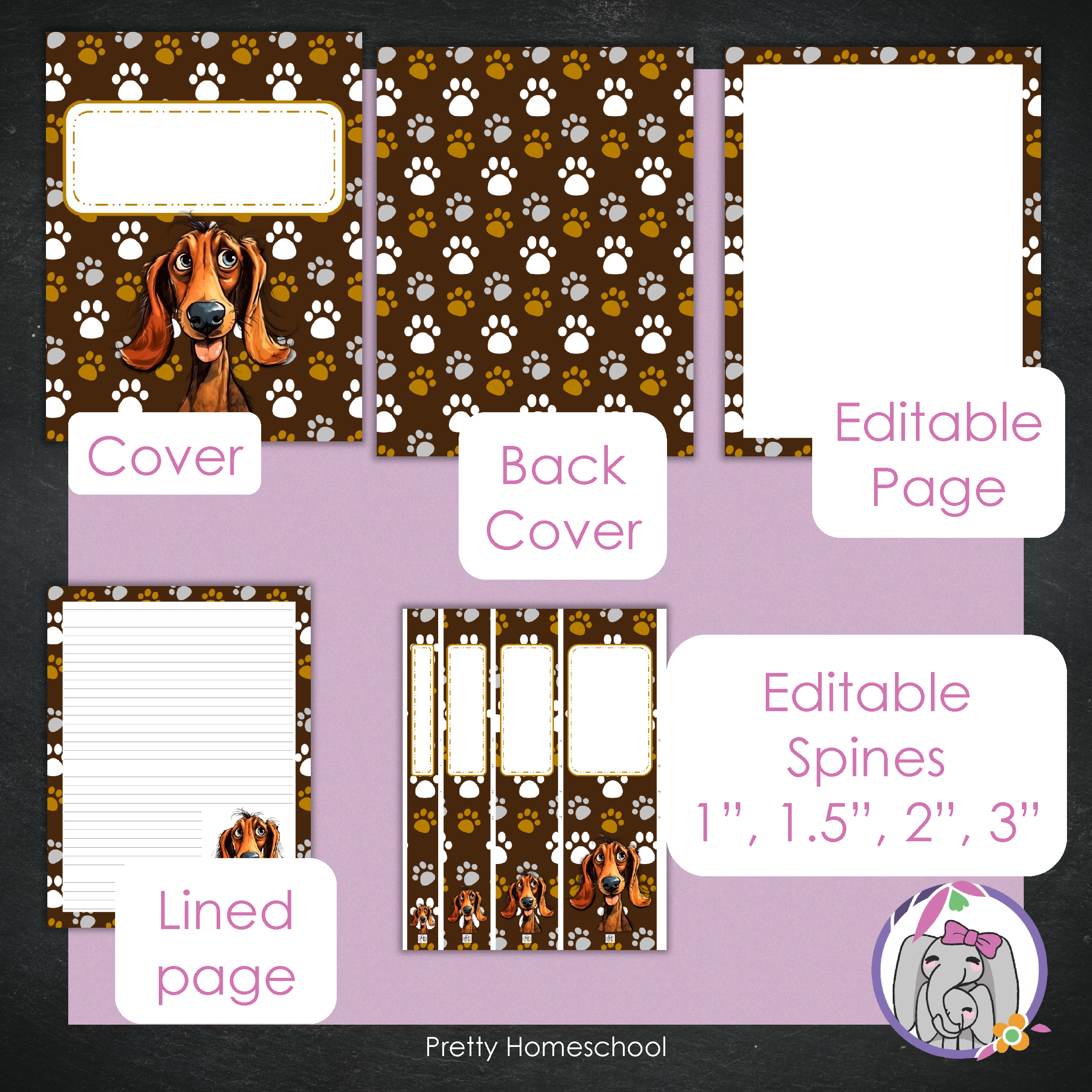 Printable and Editable Binder Covers and Spines - Happy Dogs