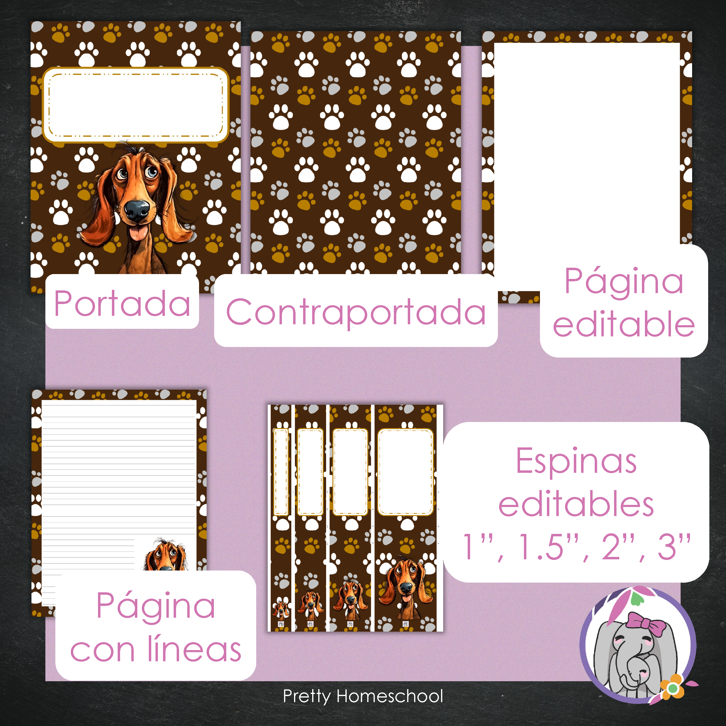 Portadas y espinas para carpetas - Editable / Imprimible - Happy Dogs