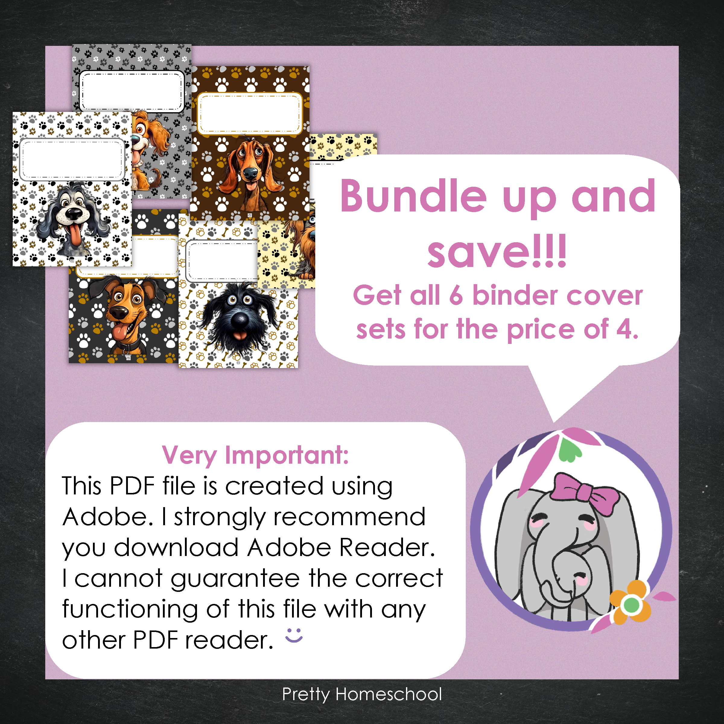 Printable and Editable Binder Covers and Spines - Happy Dogs