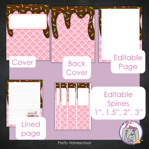 Printable and Editable Binder Covers and Spines - Ice Cream