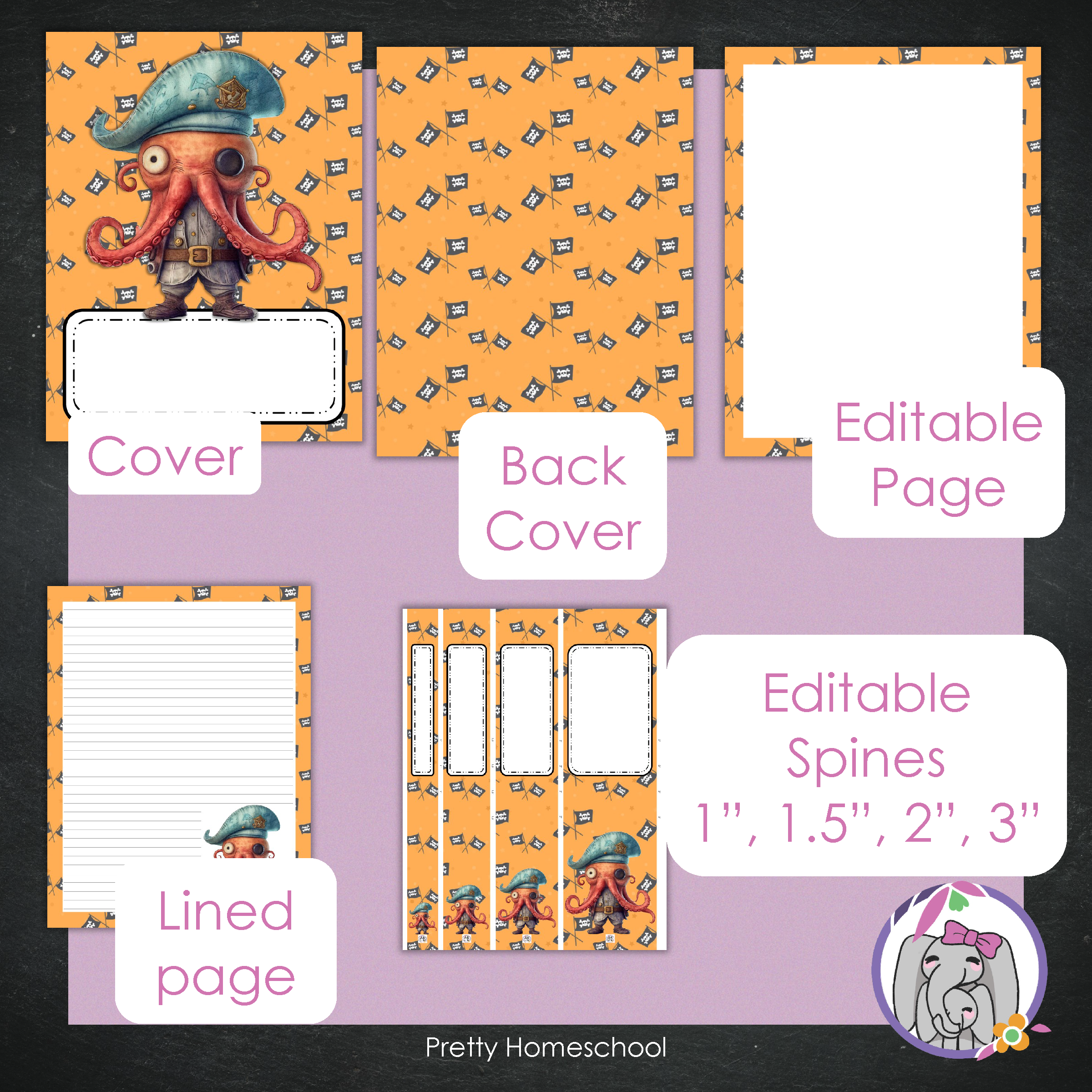 Printable and Editable Binder Covers and Spines - Pirates