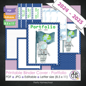 Editable and Printable Portfolio Binder Covers and Spines | Astronaut Boy and Space Theme