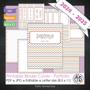Editable and Printable Portfolio Binder Covers and Spines | Autumn Colors Chevron Theme