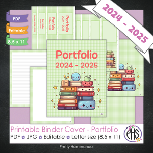 Editable and Printable Portfolio Binder Covers and Spines | Kawaii School Supplies Theme