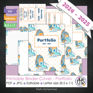 Editable and Printable Portfolio Binder Covers and Spines | Blue School Stationary Theme