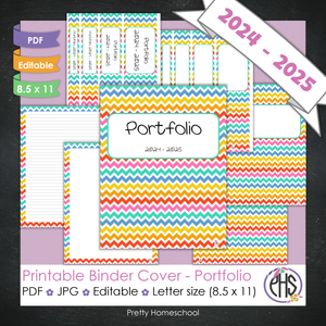 Editable and Printable Portfolio Binder Covers and Spines | Bright Colors Chevron