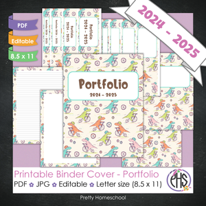 Editable and Printable Portfolio Binder Covers and Spines | Dinosaurs Theme