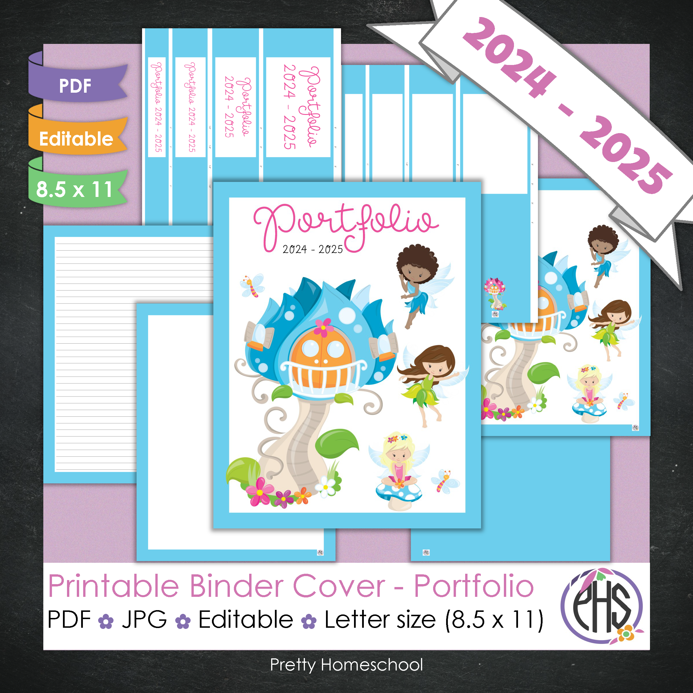 Editable and Printable Portfolio Binder Covers and Spines | Fairies Theme