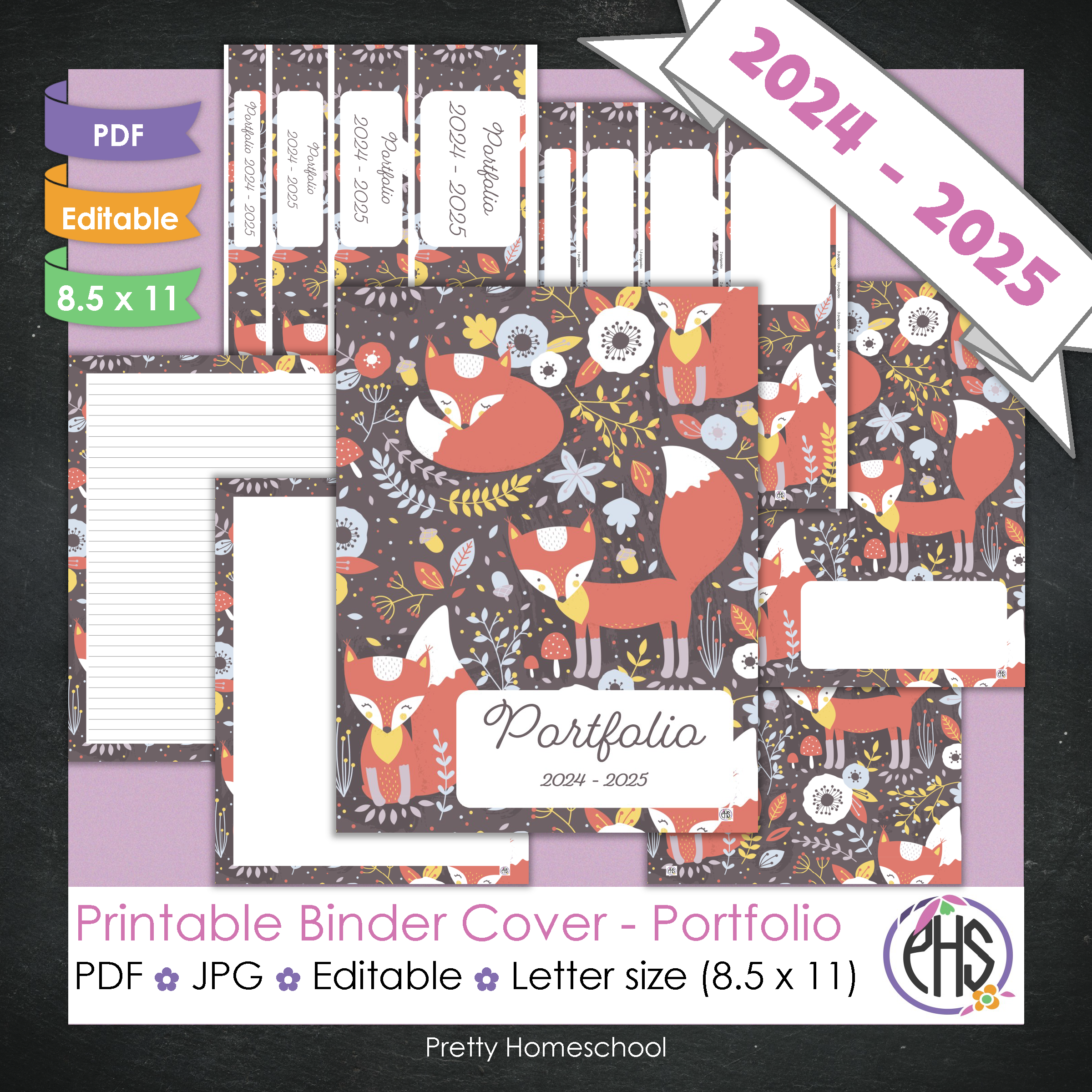 Editable and Printable Portfolio Binder Covers and Spines | Orange Foxes Theme