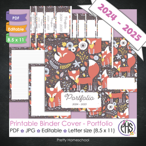 Editable and Printable Portfolio Binder Covers and Spines | Orange Foxes Theme