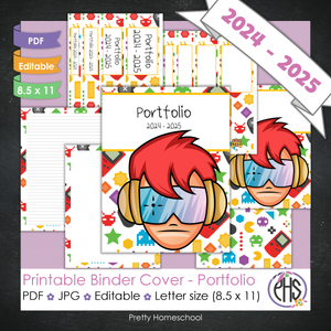 Editable and Printable Portfolio Binder Covers and Spines | Video Game Gamer Boy Theme