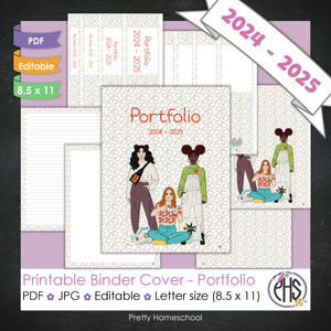 Editable and Printable Portfolio Binder Covers and Spines | Video Game Gamer Girl Theme