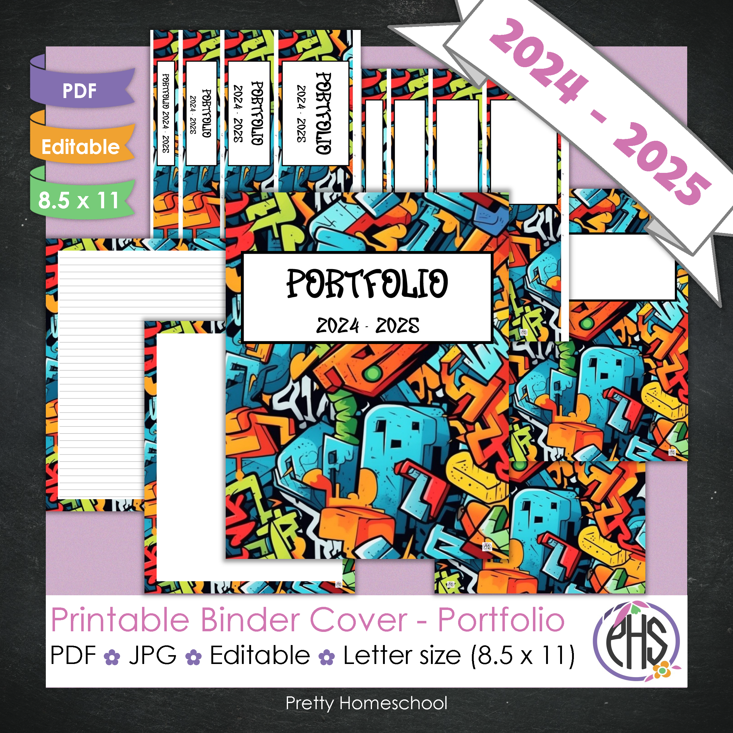 Editable and Printable Portfolio Binder Covers and Spines | Graffiti Theme