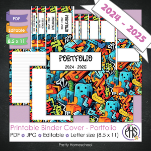 Editable and Printable Portfolio Binder Covers and Spines | Graffiti Theme