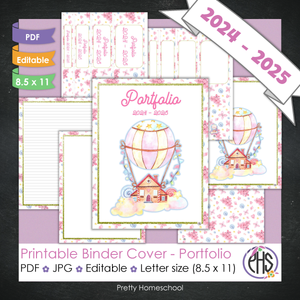 Editable and Printable Portfolio Binder Covers and Spines | Hot Air Ballons Theme