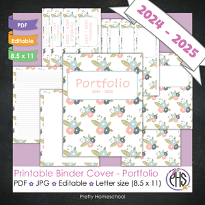 Editable and Printable Portfolio Binder Covers and Spines | Pastel Flowers Theme