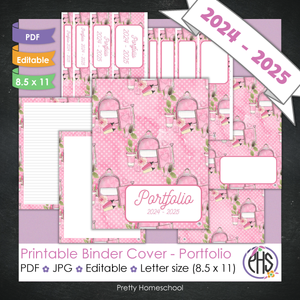 Editable and Printable Portfolio Binder Covers and Spines | Pink School Stationary Theme