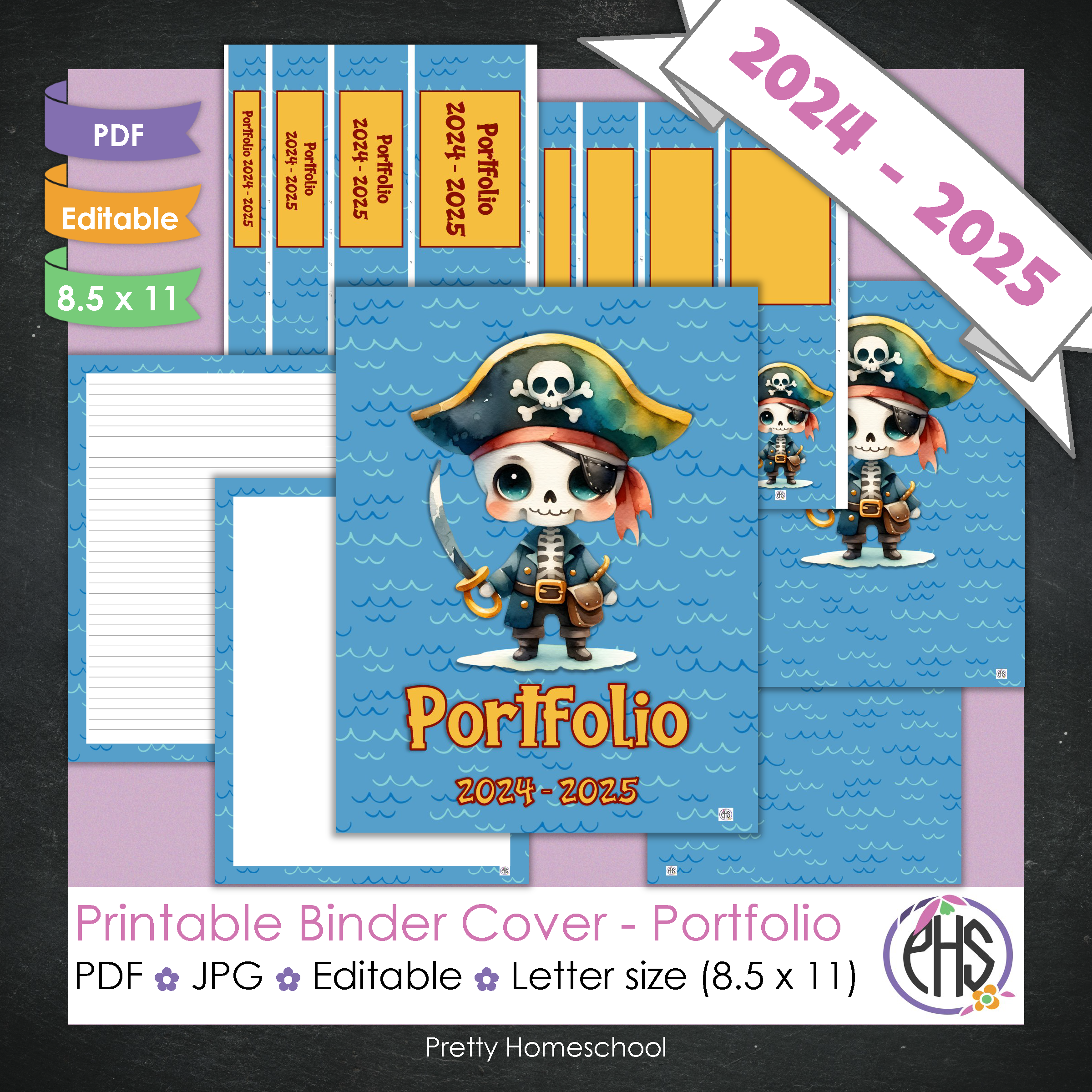 Editable and Printable Portfolio Binder Covers and Spines | Pirates Theme