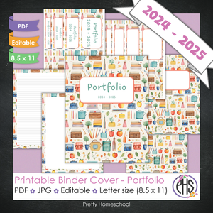 Editable and Printable Portfolio Binder Covers and Spines | Vintage School Supplies Theme