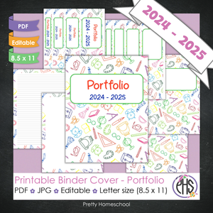Editable and Printable Portfolio Binder Covers and Spines | School Stationary Theme