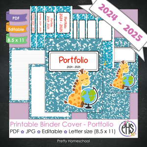 Editable and Printable Portfolio Binder Covers and Spines | School Animals Theme