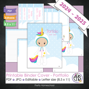 Editable and Printable Portfolio Binder Covers and Spines | Wannabe Unicorn Theme