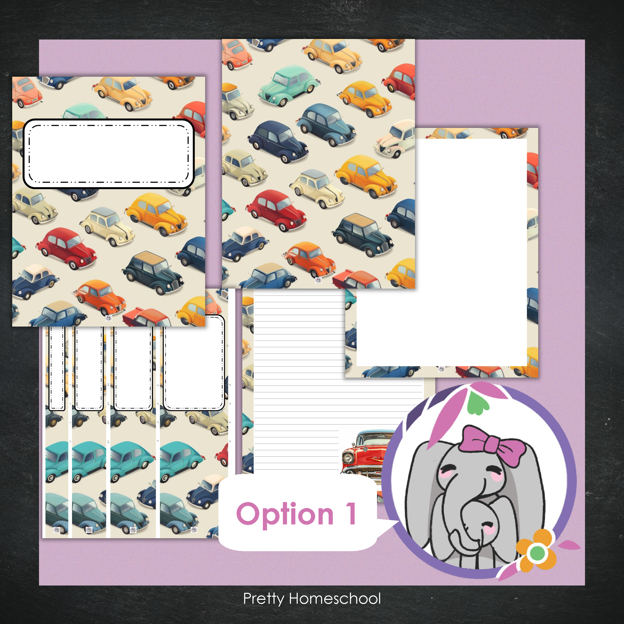 Printable and Editable Binder Covers and Spines - Vintage Cars