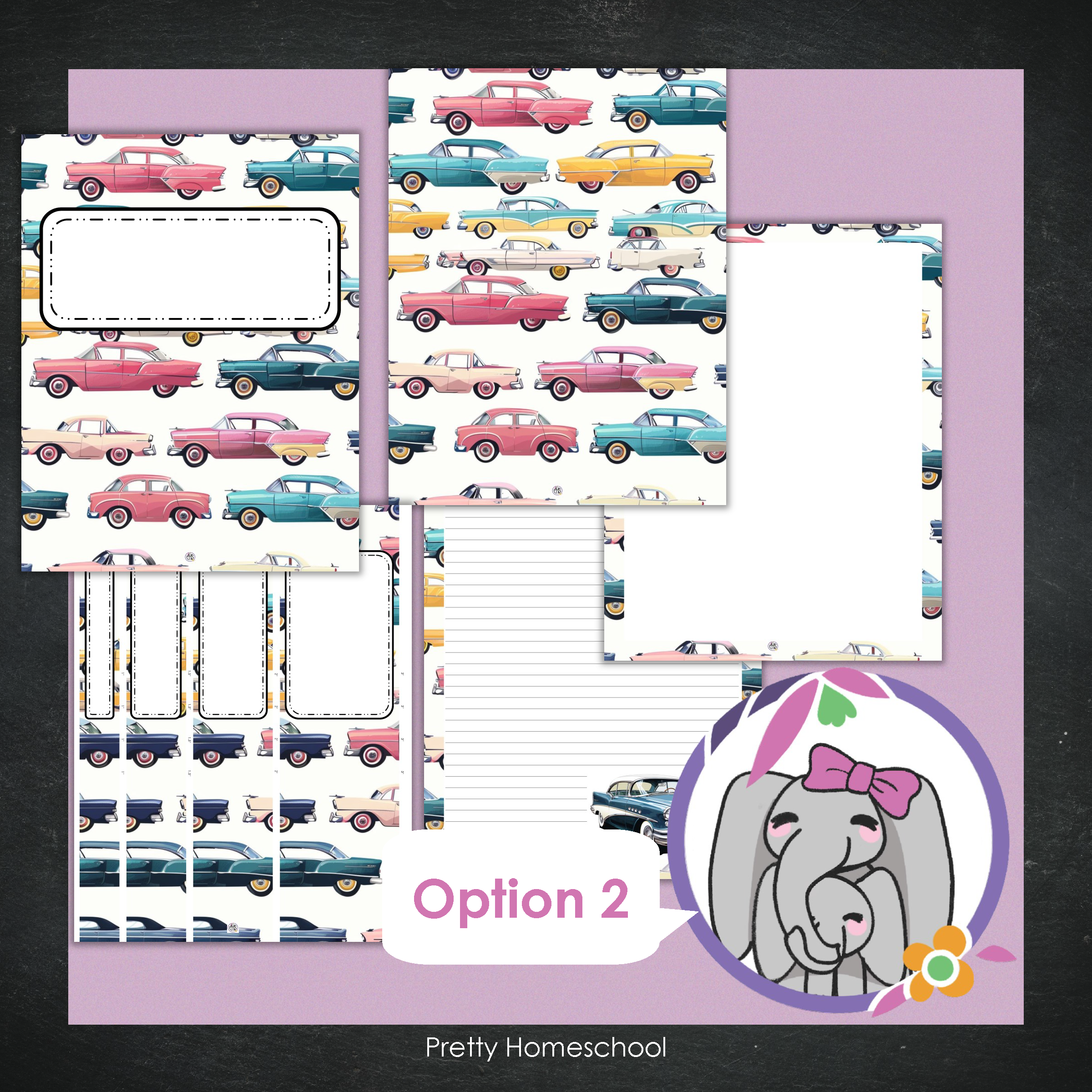 Printable and Editable Binder Covers and Spines - Vintage Cars