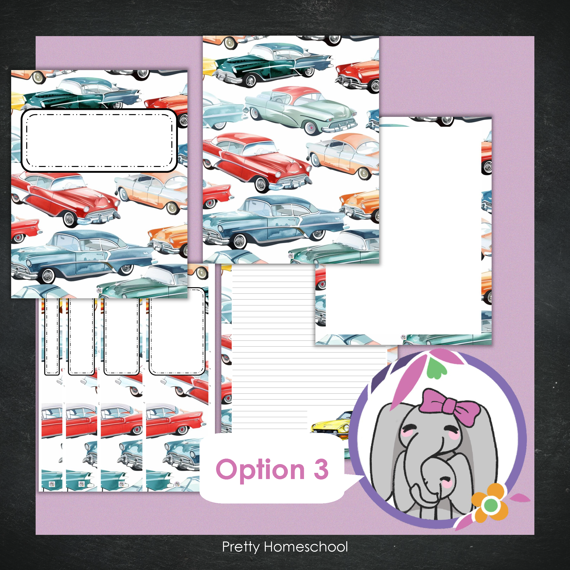 Printable and Editable Binder Covers and Spines - Vintage Cars