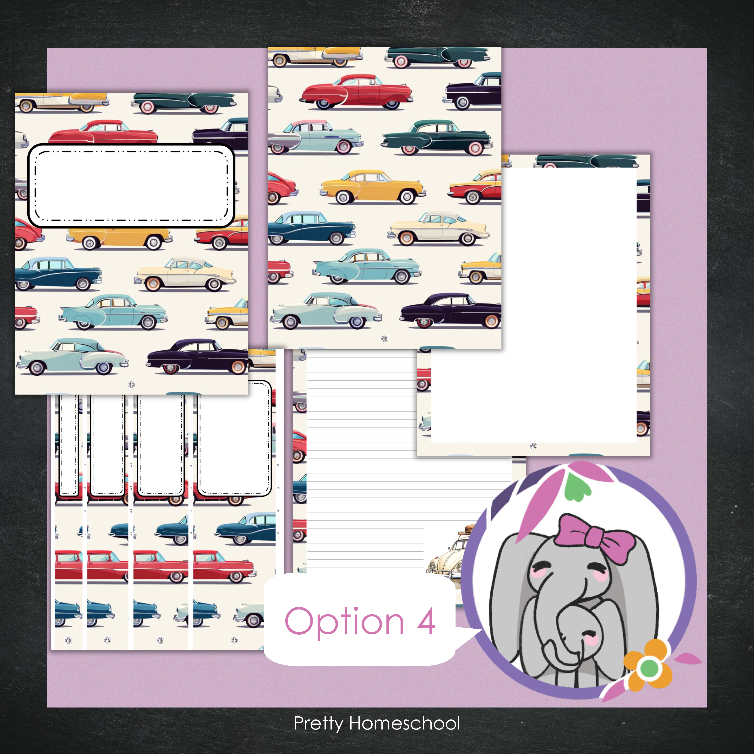 Printable and Editable Binder Covers and Spines - Vintage Cars