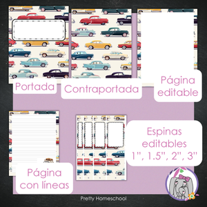 Portadas y espinas para carpetas - Editable / Imprimible - Vintage Cars