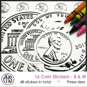 Black and White One-cent Coin Stickers 1¢