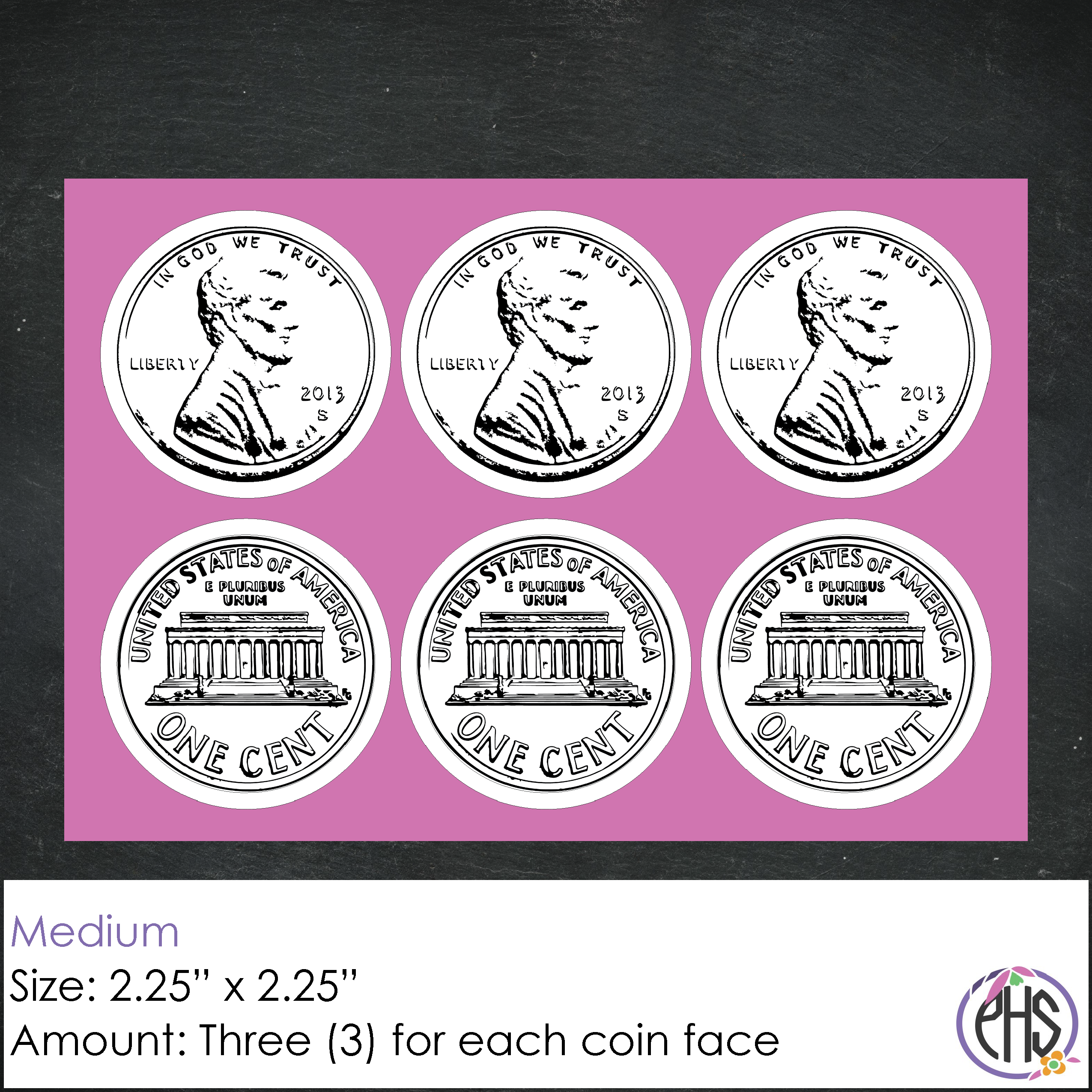 Black and White One-cent Coin Stickers 1¢